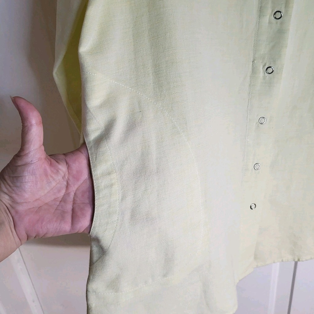 Carole Little 100% Linen Butter Yellow Tunic Blouse XL Snap Front Long Sleeve - Picture 8 of 10